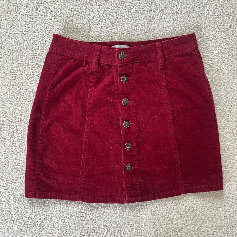 YMI Mini Skirt 3/26 (S) Hippie Burgundy Boho Buttons A-Line High Waist‎ STRECH